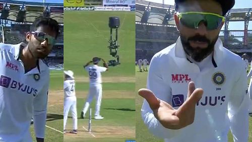 Hilarious pictures of Suryakumar Yadav (L) and Virat Kohli (R) as spidercam disrupts play in Mumbai.