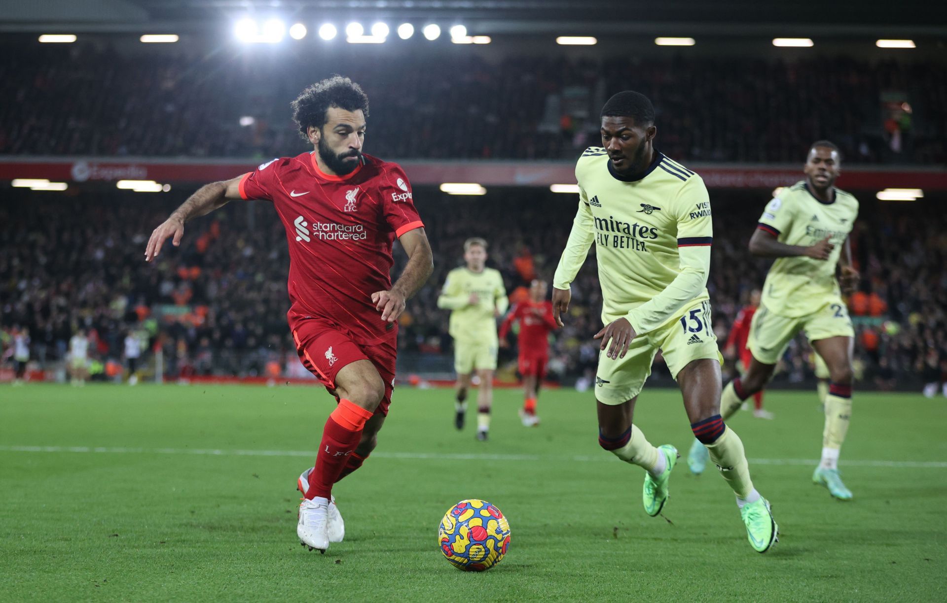 Mohamed Salah is in action for Liverpool