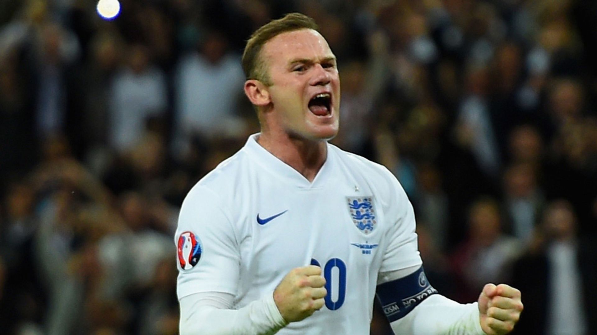 Wayne Rooney celebrating a goal for England in a game