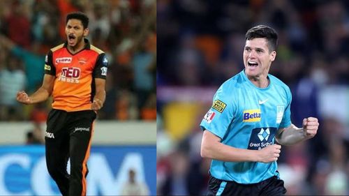 Basil Thampi (L) and Liam Guthrie hold the record for the most expensive bowling spells in their respective nation's T20 leagues