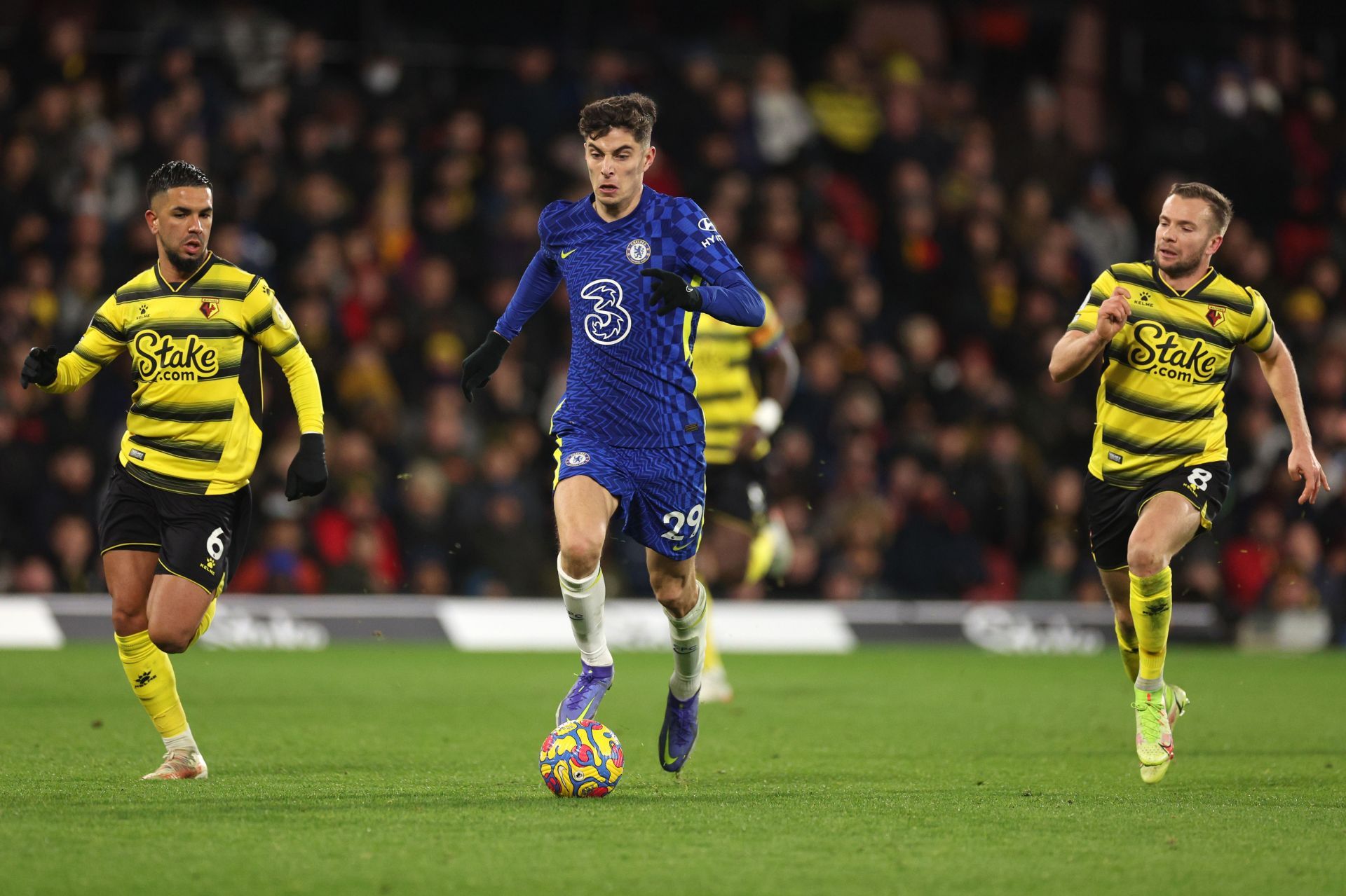 Kai Havertz (#29) in action for Chelsea against Watford