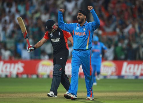 Harbhajan Singh celebrates a wicket against England during the 2011 ICC World Cup. Pic: Getty Images