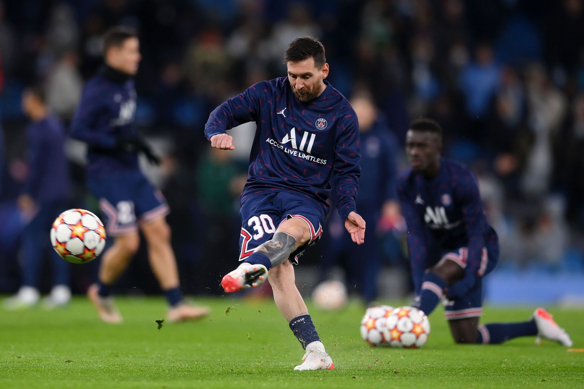 Lionel Messi ahead of a match for PSG.