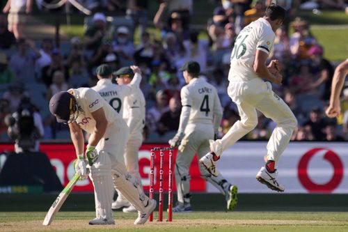 Jos Buttler reacts after being caught by David Warner off Mitchell Starc. Pic: Getty Images