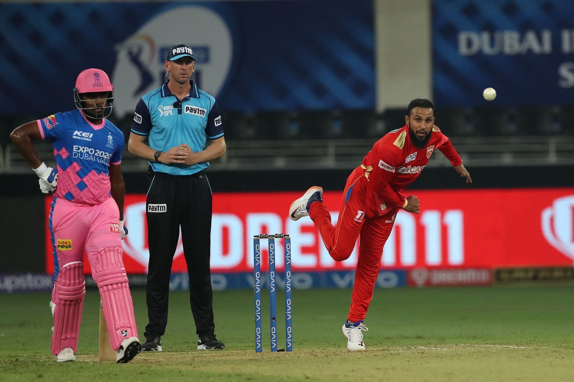 Adil Rashid bowling against Rajasthan Royals (RR). Pic: IPLT20.COM