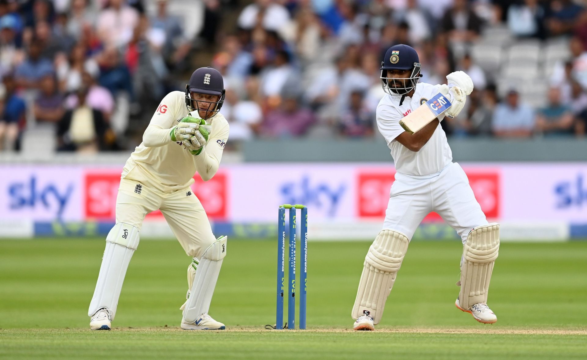 Ajinkya Rahane batting during the Test series in England. Pic: Getty Images