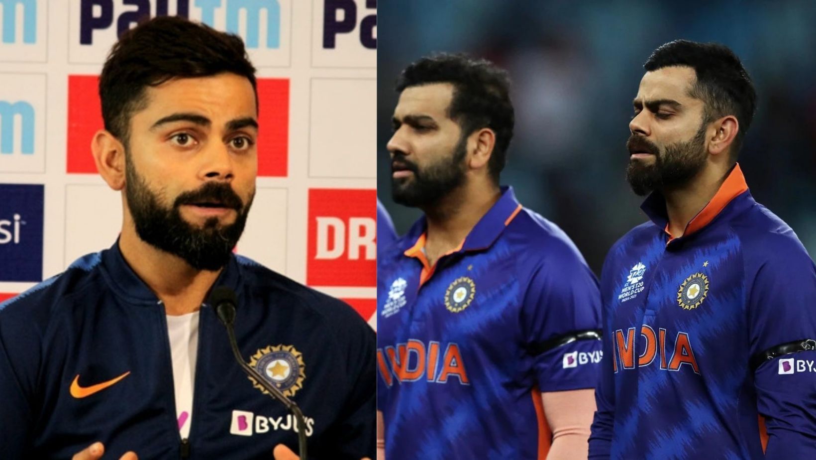 Virat Kohli (L) debunks on &#039;rift&#039; with Rohit Sharma.