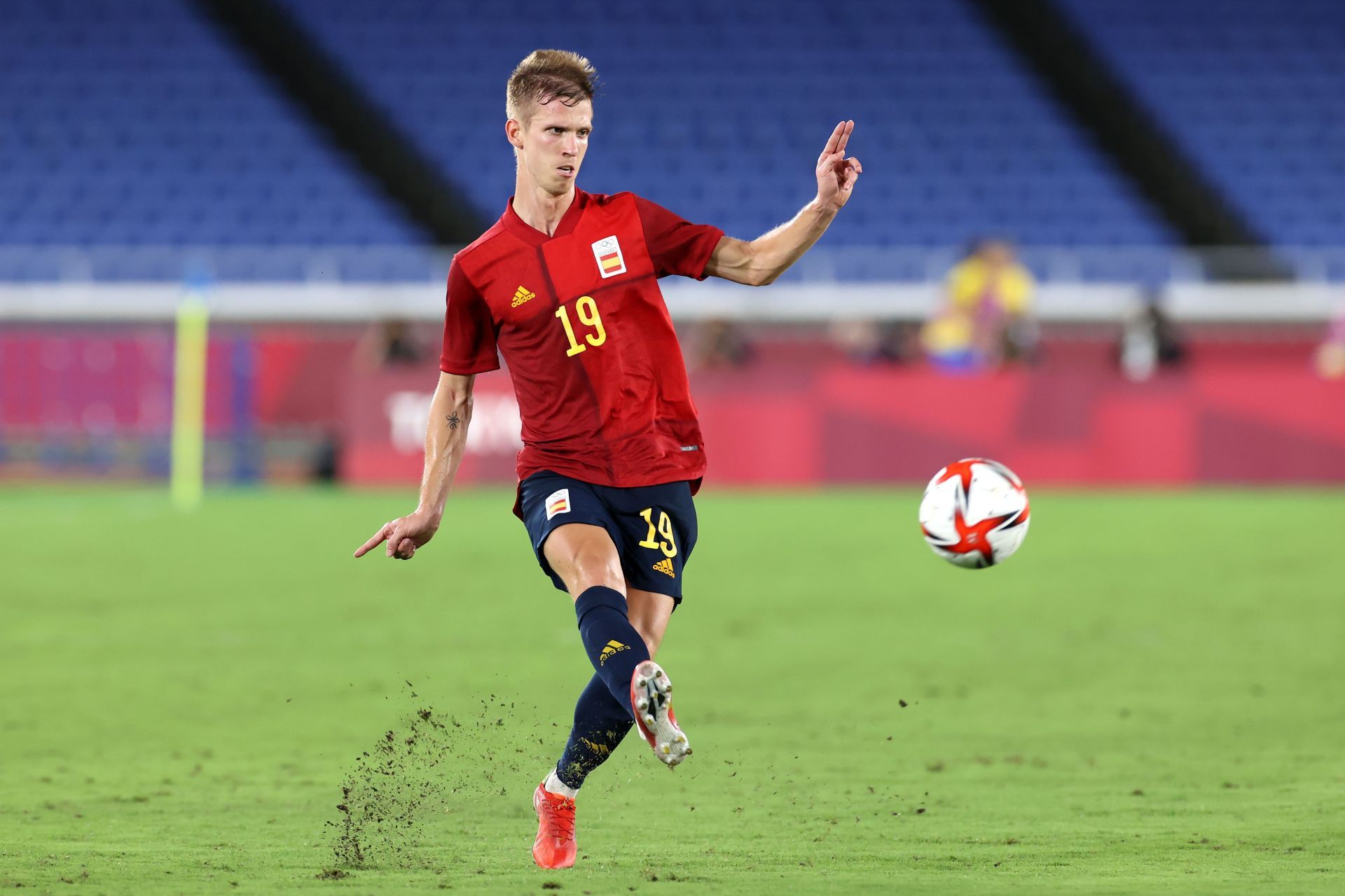 Dani Olmo in action for Spain.