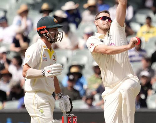 England's Ollie Robinson bowling off-spin on Day 4 in Adelaide. Pic: Getty Images