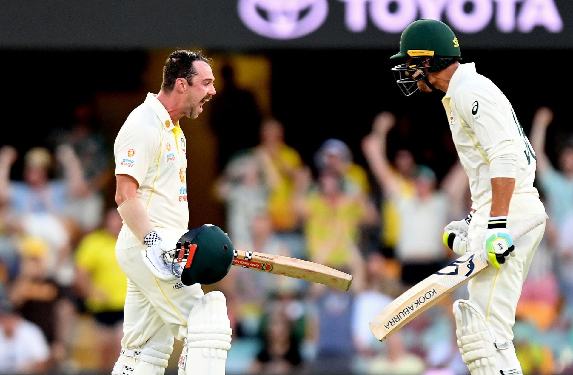 Australia&#039;s Travis Head (left) celebrates his hundred with Mitchell Starc. Pic: Getty Images