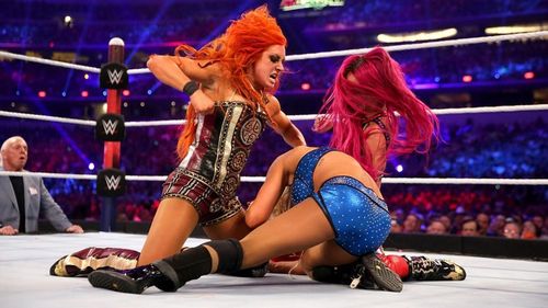 The three women in action at WrestleMania 32