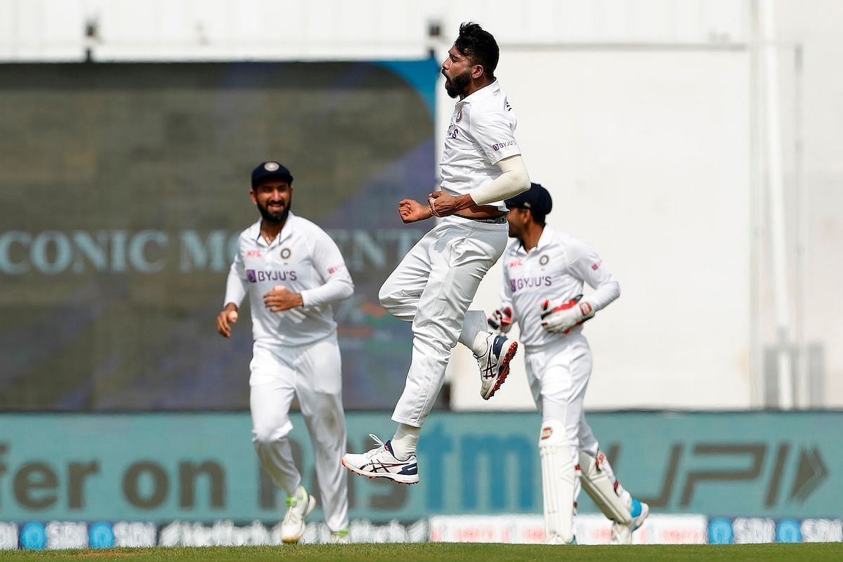 Mohammed Siraj is ecstatic after claiming a wicket. Pic: BCCI