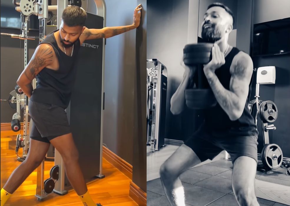 Screenshots from Hardik Pandya&rsquo;s workout session. Pics: Hardik Pandya/ Instagram