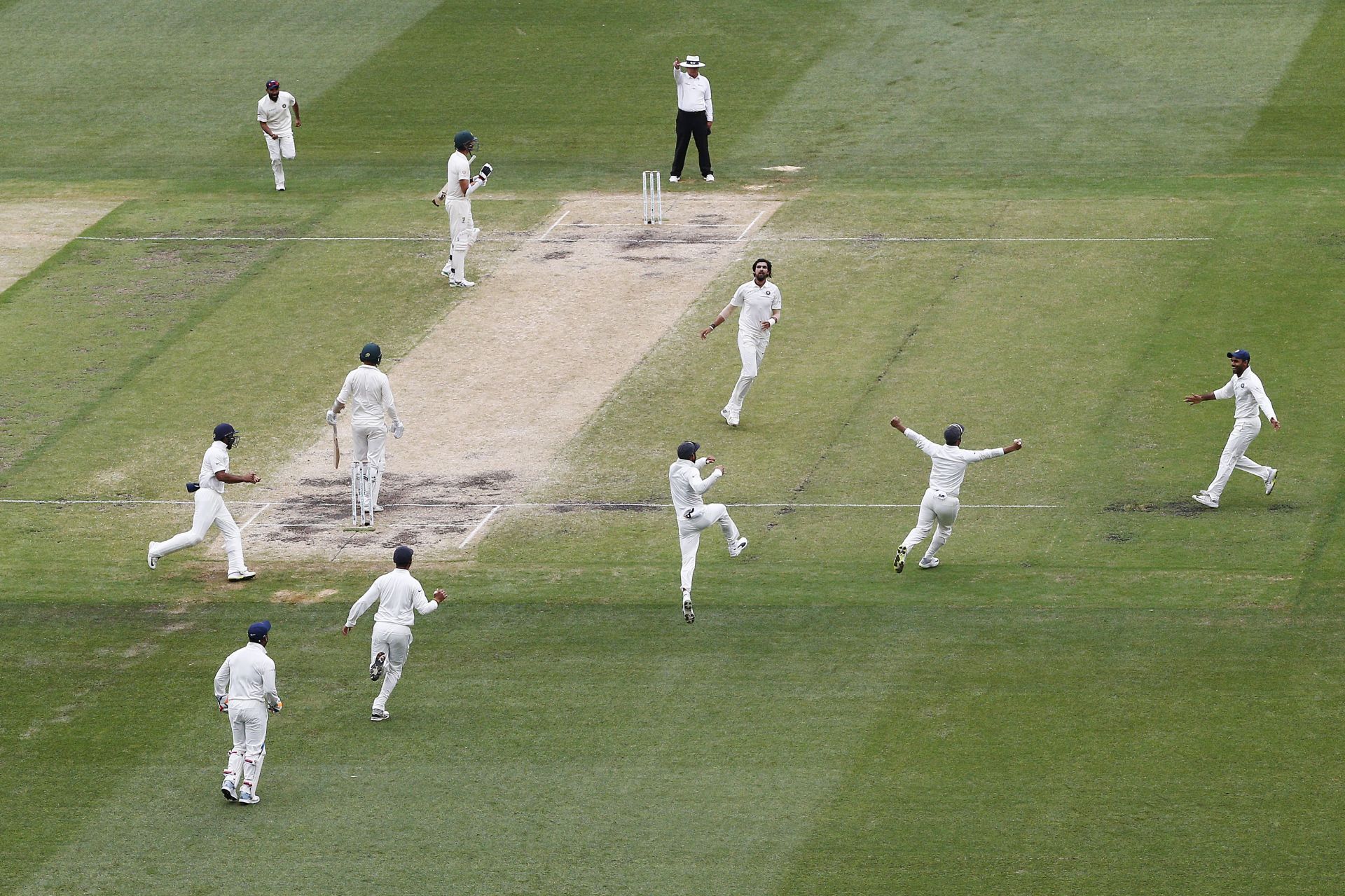 An ecstatic Indian team after the last wicket falls during the 2018 Boxing Day Test at the MCG. Pic: Getty Images