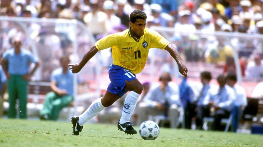 Romario one of the quickest and most prolific strikers for Brazil in action for the Seleccao.