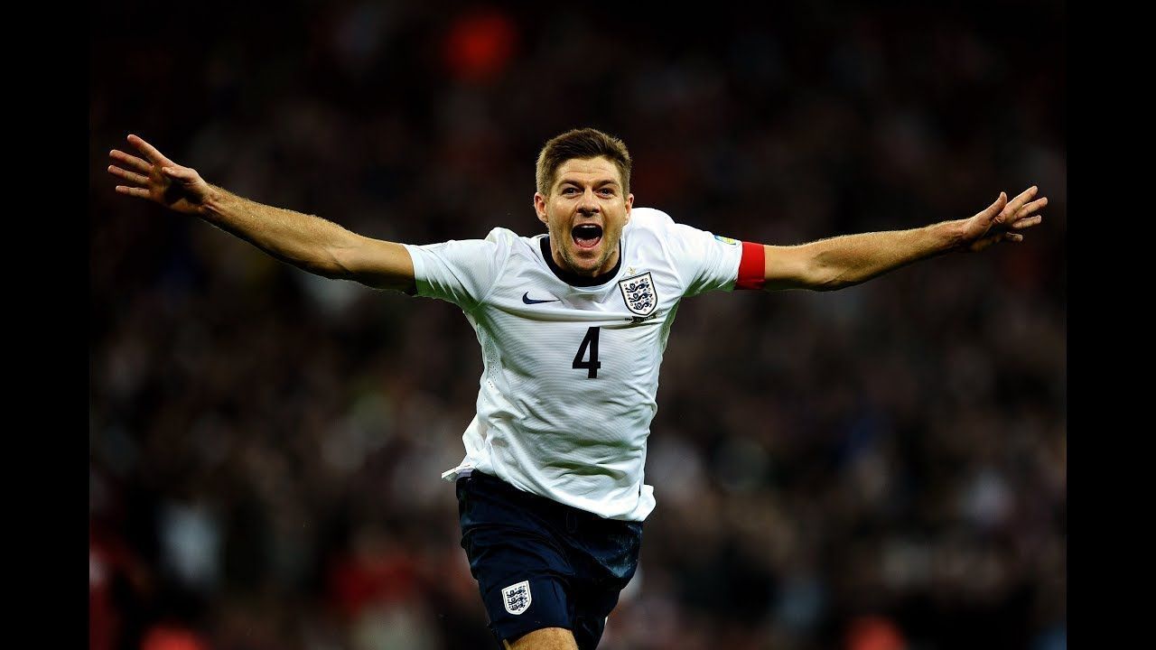 Former England captain Steven Gerrard celebrating a goal in typical fashion