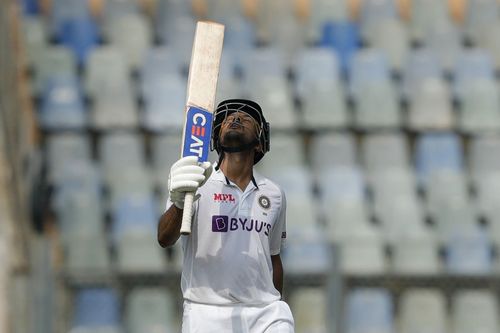 Mayank Agarwal is relieved after scoring a hundred. Pic: BCCI