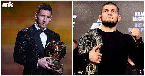 Khabib Nurmagomedov (right) does not believe Lionel Messi deserved to win the 2021 Ballon d'Or award.