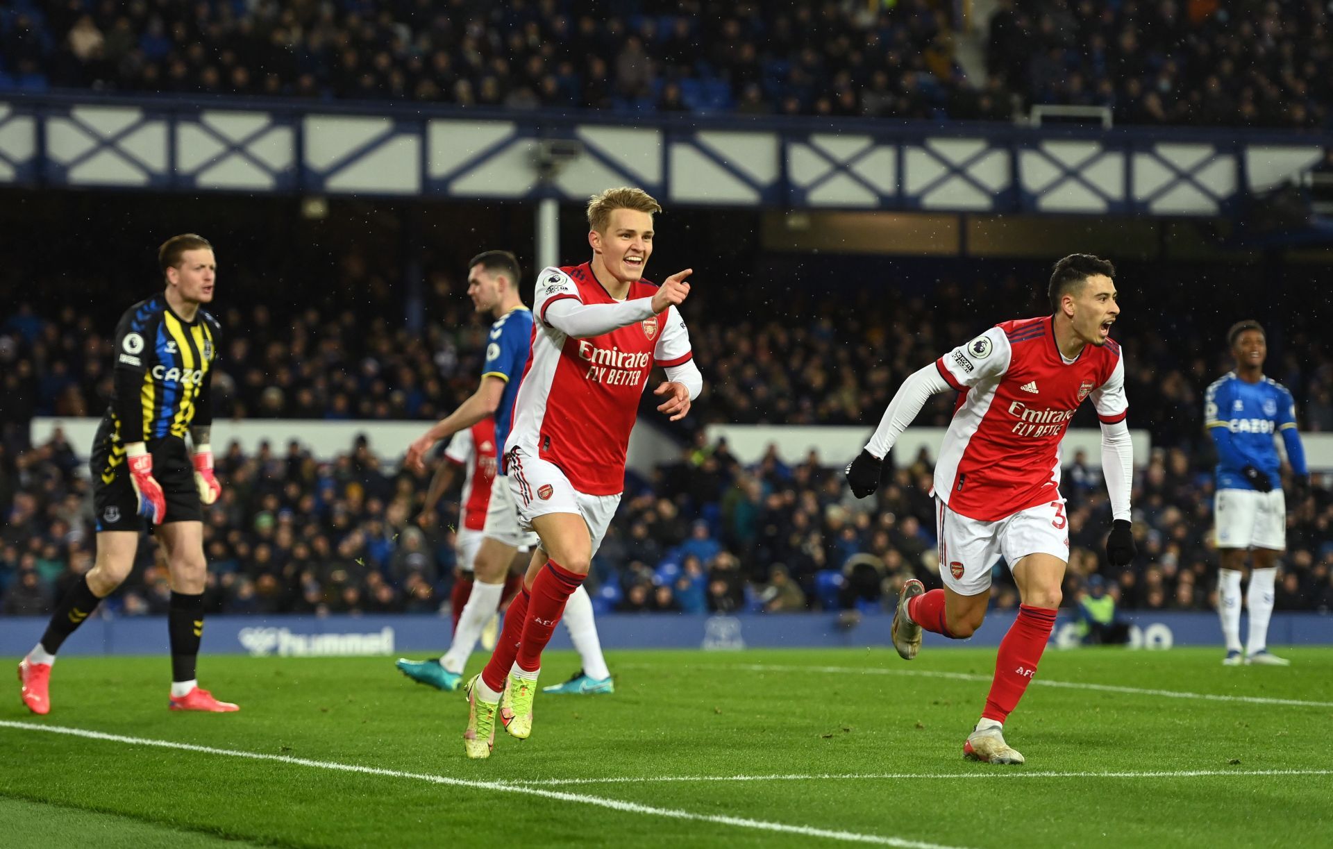 Martin Odegaard scored the opening goal for Arsenal against Everton