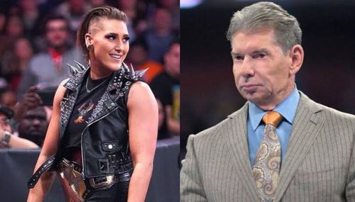 Vince McMahon (right) seems to be quite impressed with Rhea Ripley's work