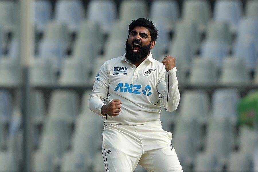 Ajaz Patel is ecstatic after taking a wicket. Pic: BCCI