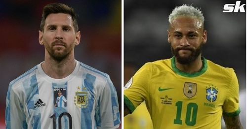 Argentina's Lionel Messi (L) and Brazil's Neymar Jr.