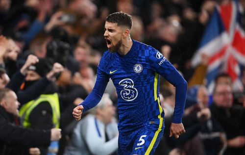 Jorginho rejoices after scoring the winner.