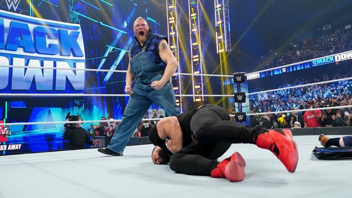 Brock Lesnar laid out Roman Reigns last night