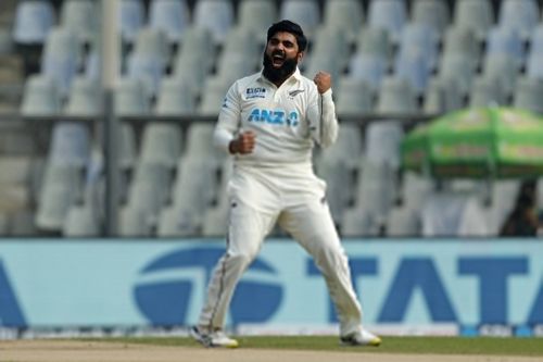 Ajaz Patel claimed all 10 wickets in the first innings of the Mumbai Test. Pic: Black Caps/ Twitter