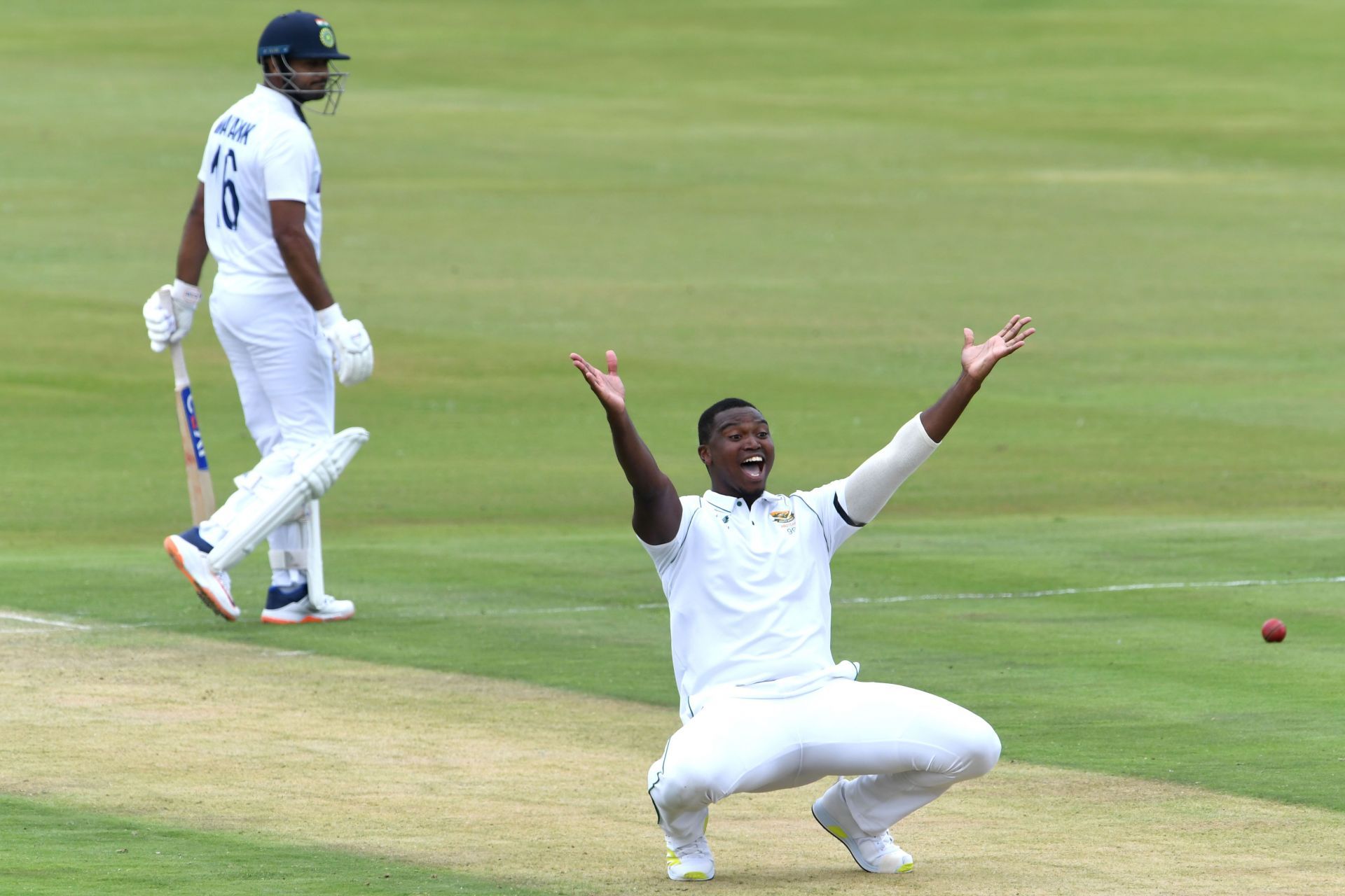 Lungi Ngidi appeals for the wicket of Mayank Agarwal. Pic: Getty Images