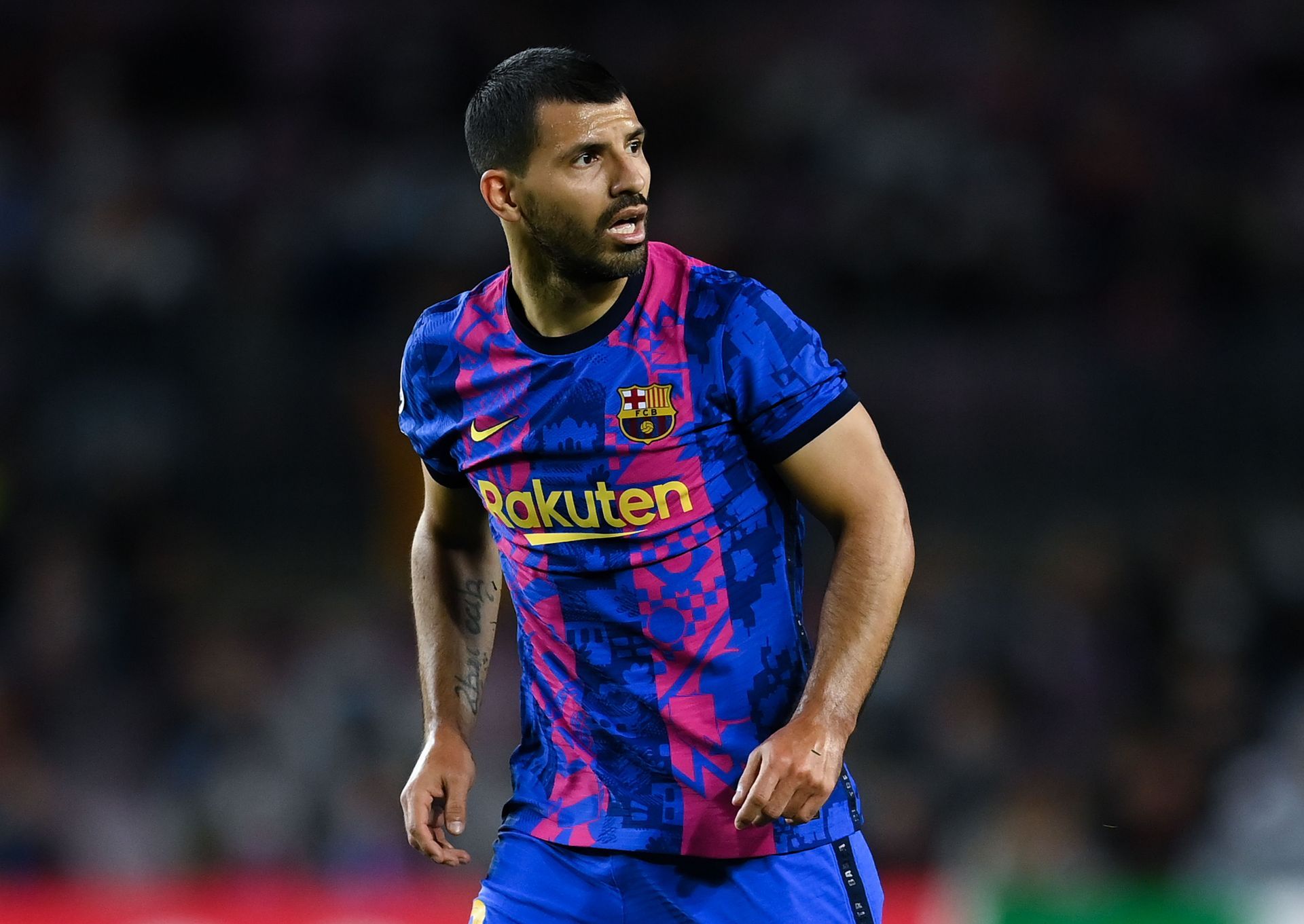 Sergio Aguero playing for Barcelona in the UEFA Champions League