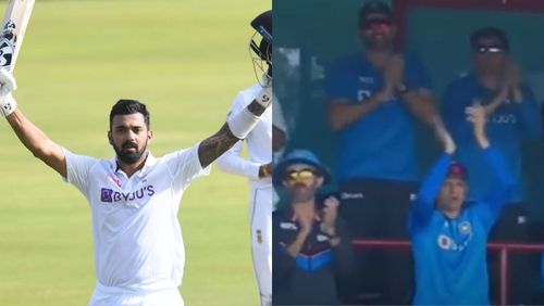 Snippets from KL Rahul's century celebrations. (PC: CSA/Twitter)