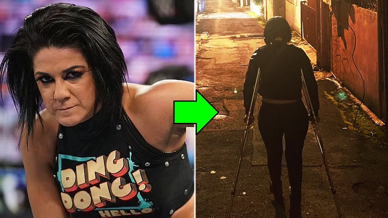 Bayley posted a pic of herself on crutches in November