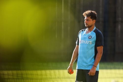 Left-arm wrist-spinner Kuldeep Yadav during training