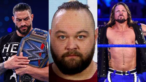 Roman Reigns (left); Bray Wyatt (middle); AJ Styles (right)