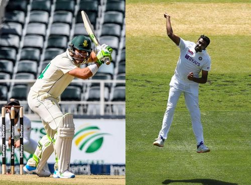 Dean Elgar and Ravichandran Ashwin. Pics: Getty Images