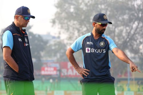 Ajinkya Rahane with head coach Rahul David