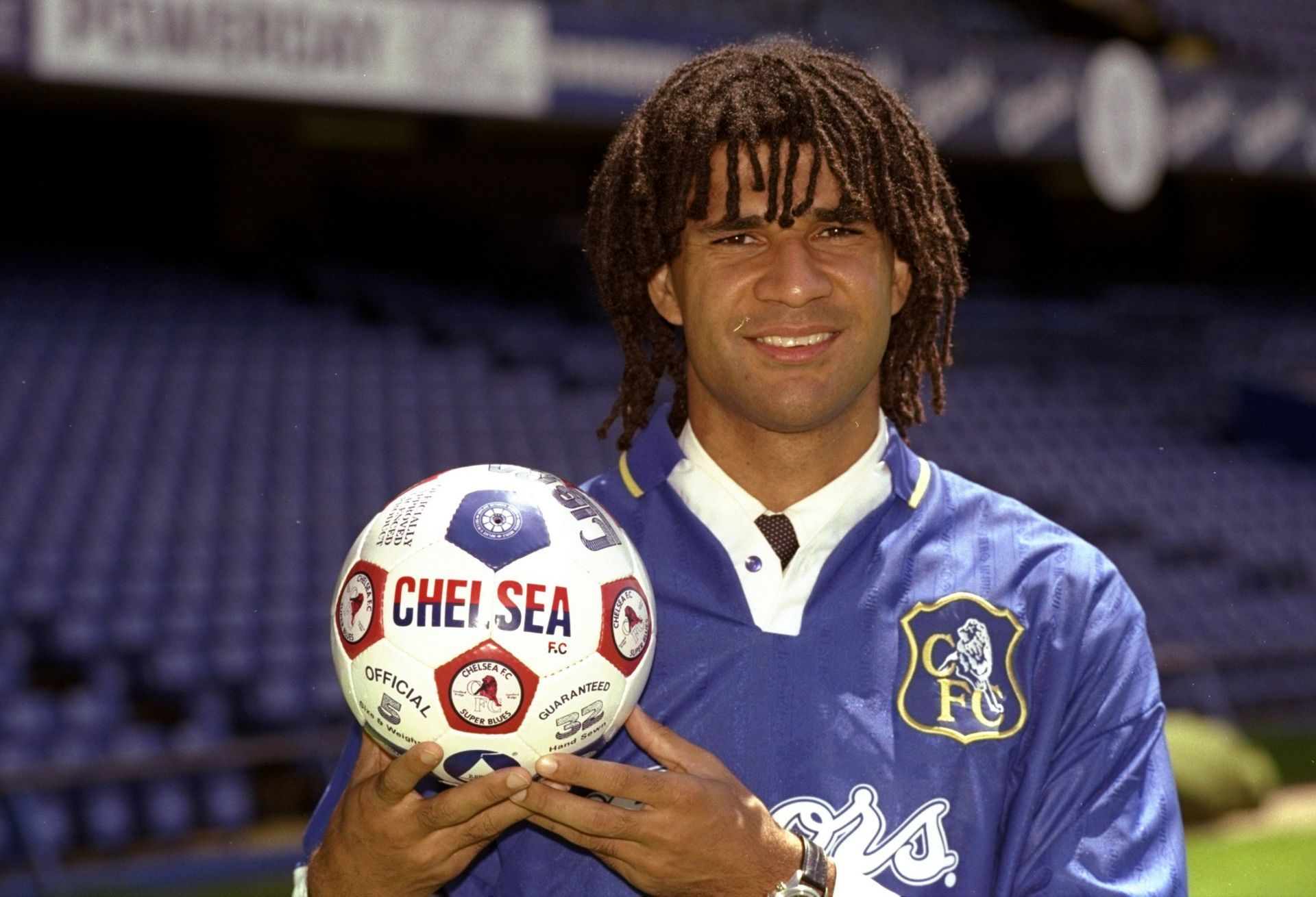 Ruud Gullit at his unveiling as a new Chelsea player