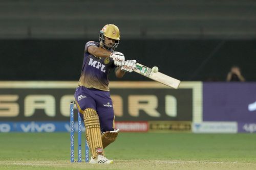 Nitish Rana batting for KKR during IPL 2021. Pic: IPLT20.COM