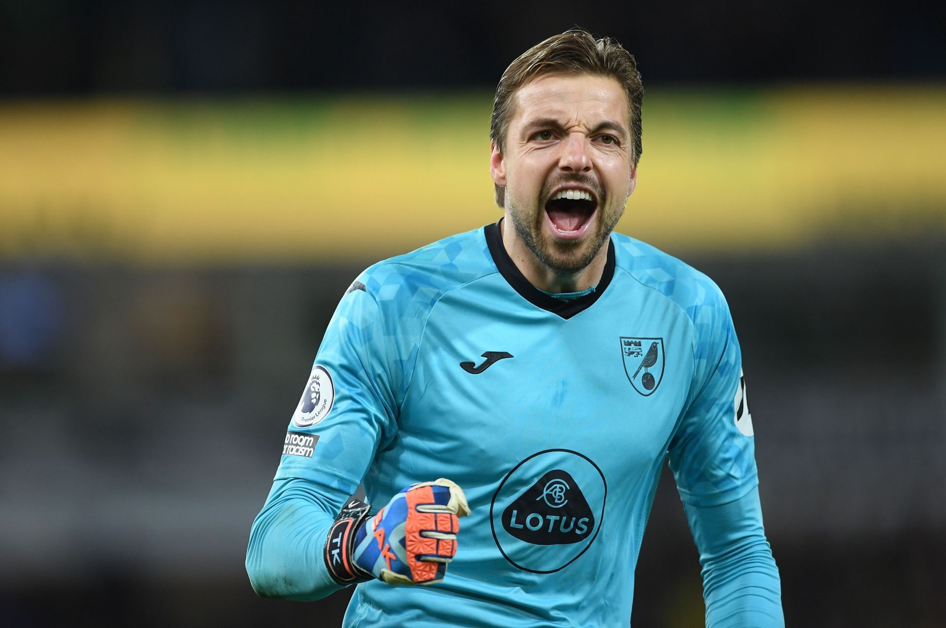 Norwich City goalkeeper Tim Krul is a towering presence between the sticks 