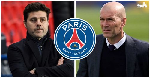 PSG Manager Mauricio Pochettino and Former Real Madrid player and Manager Zinedine Zidane