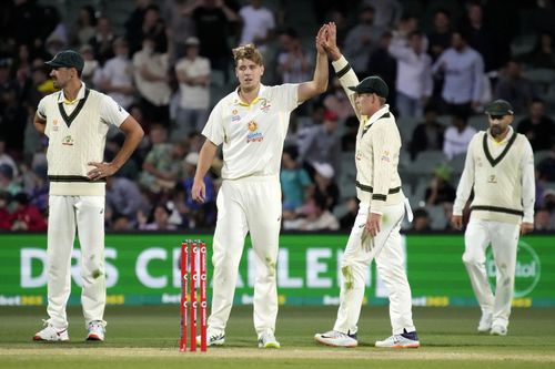 Cameron Green (left) and Marnus Labuschagne during day four of the Second Test. Pic: Getty Images