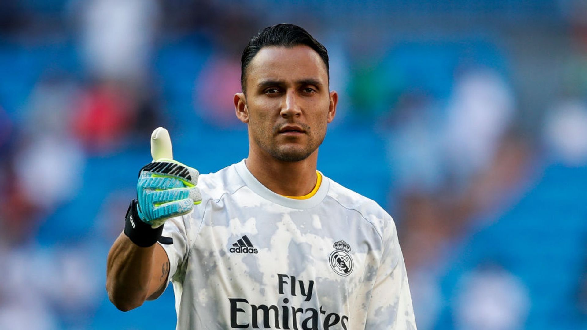 Keylor Navas posing for the cameras during an open training session