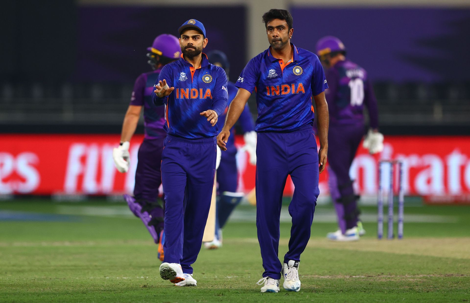 Virat Kohli (left) and Ravichandran Ashwin during the T20 World Cup. Pic: Getty Images