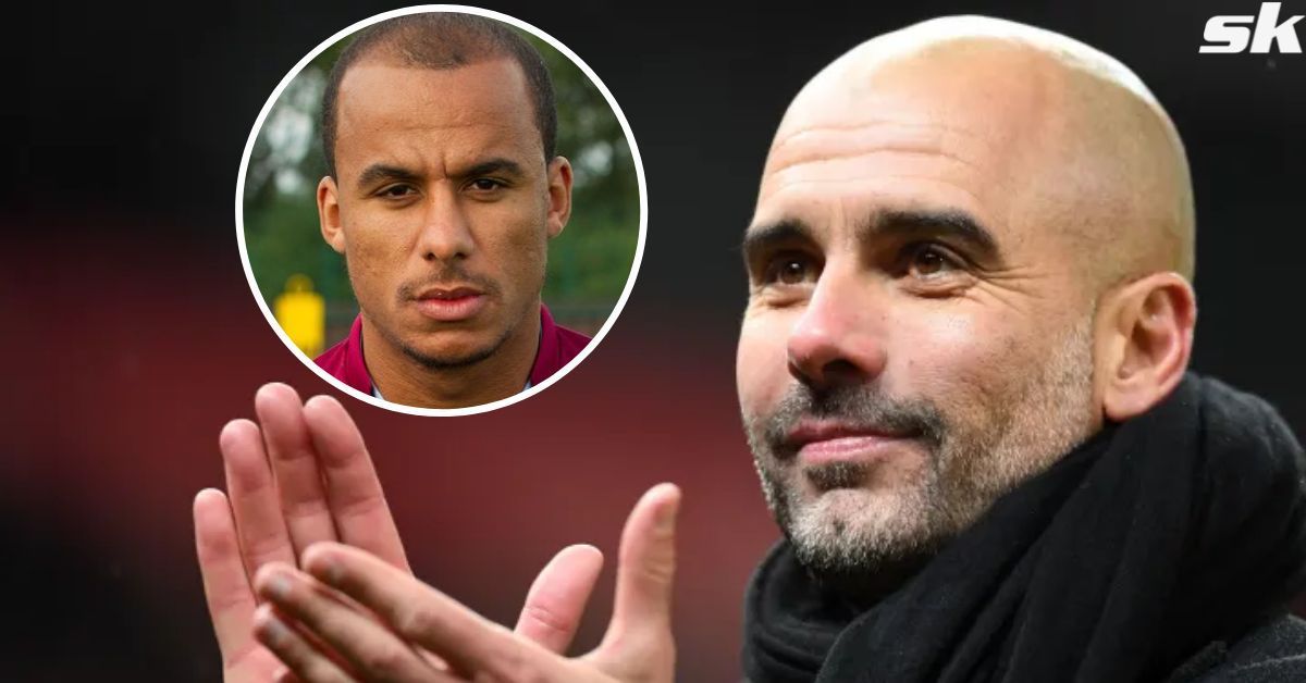 Former Aston Villa player Gabriel Agbonlahor and Manchester City manager Pep Guardiola