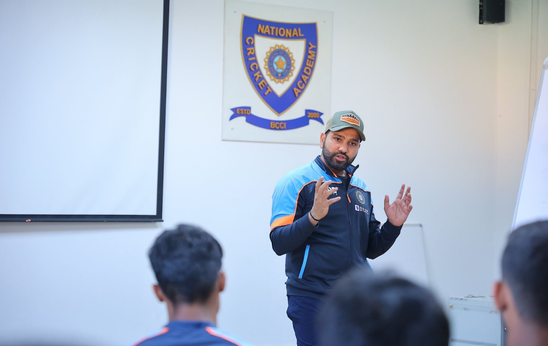 Rohit Sharma spoke to the India U-19 players at the NCA. (PC: BCCI)