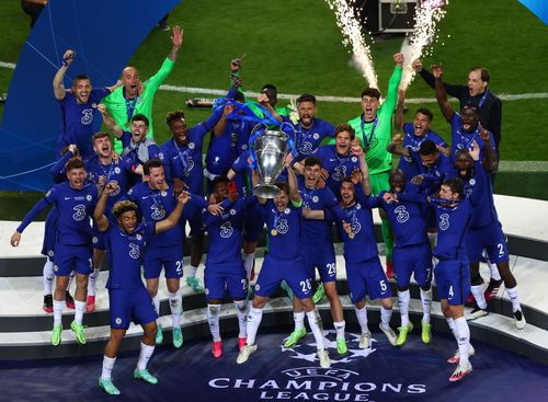 Chelsea celebrate their 2020-21 UEFA Champions League triumph.