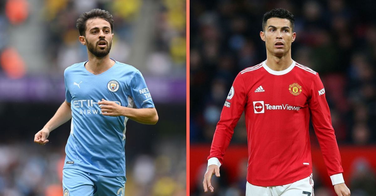 Manchester City&#039;s Bernardo Silva and Manchester United&#039;s Cristiano Ronaldo