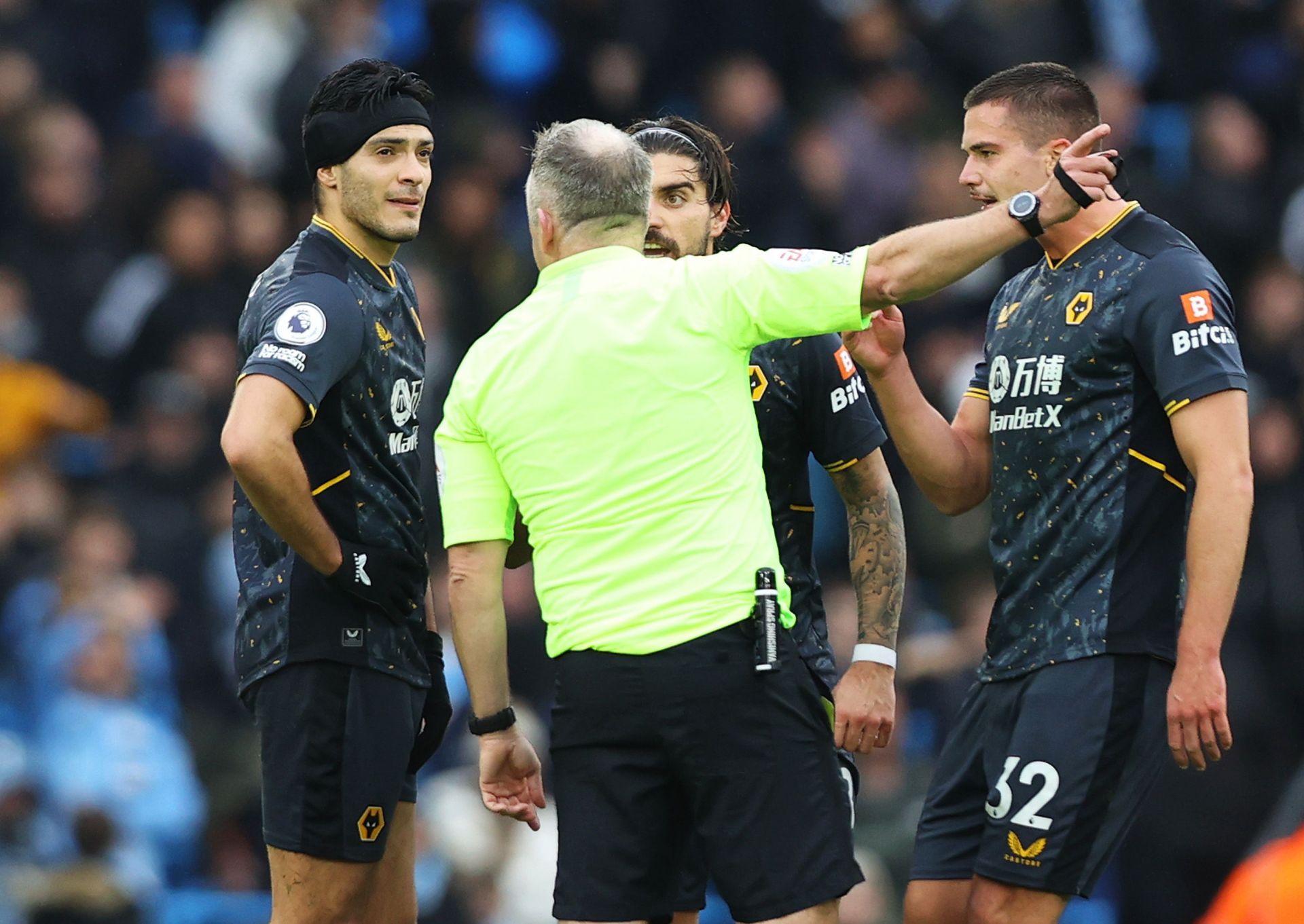 Raul Jimenez earned a needless red card at the end of the first half.