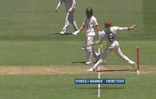 Ben Stokes oversteps while bowling to David Warner